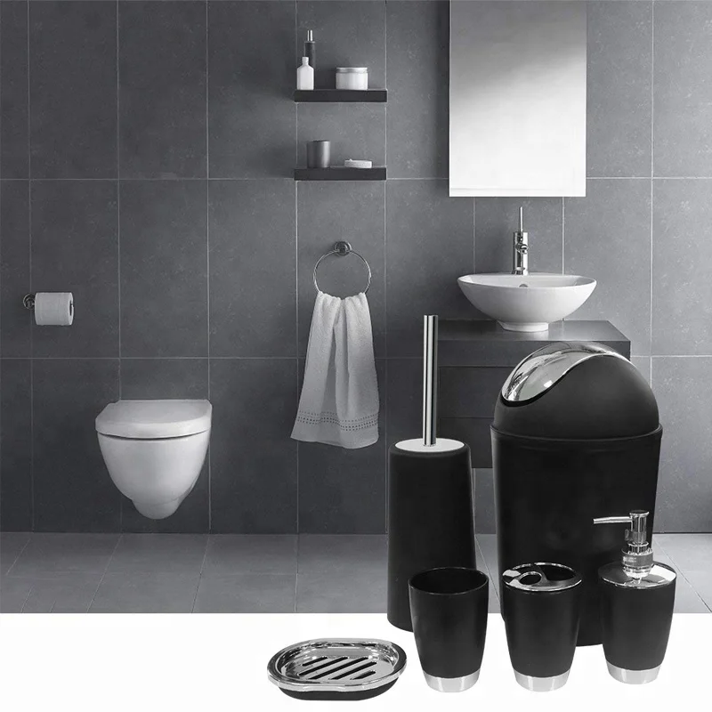 
Black Plastic Six-Piece-Set For Bathroom Decorative 