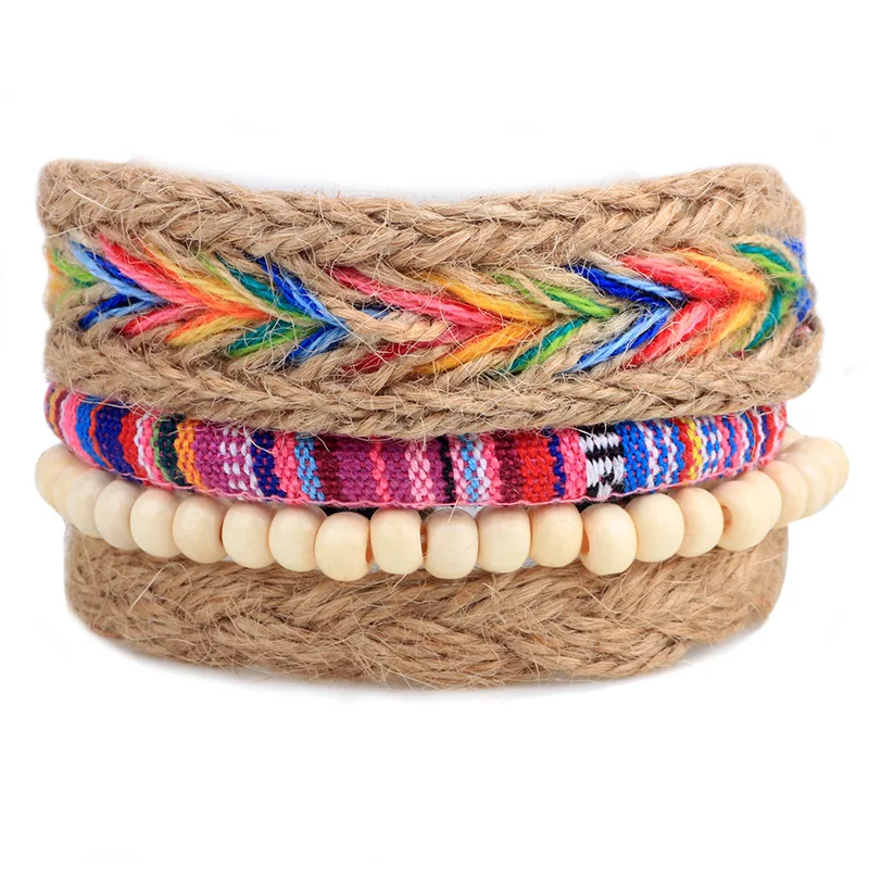 Многокорневой Комбинированный браслет Nepali DIY из бисера плетеный пеньковой веревки