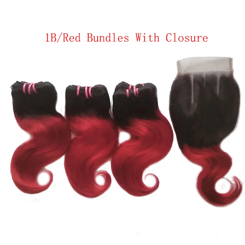
3 Ombre Bundles With Closure Colored Hair Weave With Closure Body Wave Human Hair Extensions With Lace Closure 