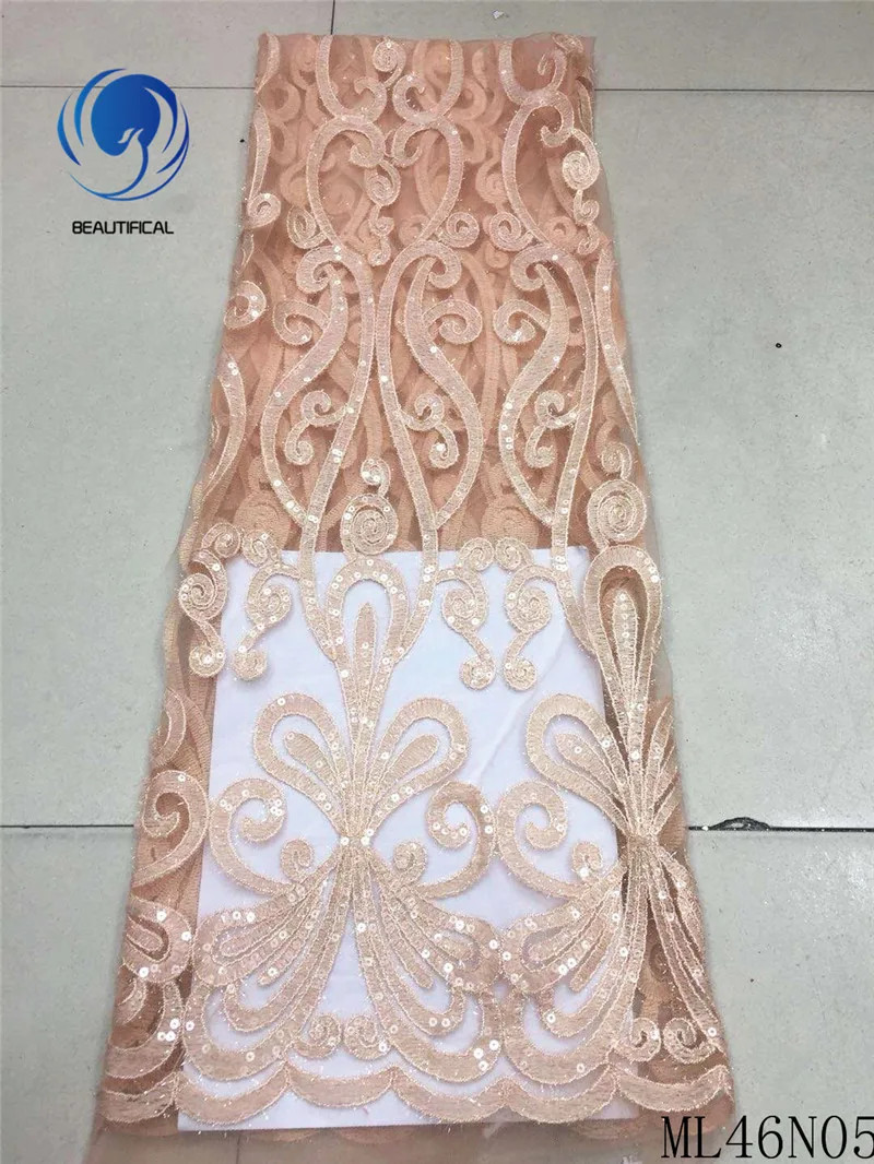 Beautifical gold sequins lace 2019 lace fabrics nigerian dresses french tulle lace 5 yards ML46N05