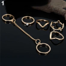 Women’s Girl’s 6Pcs Urban Rhinestone Above Knuckle Stacking Band Mid Rings Jewelry Retail/Wholesale 6G6U
