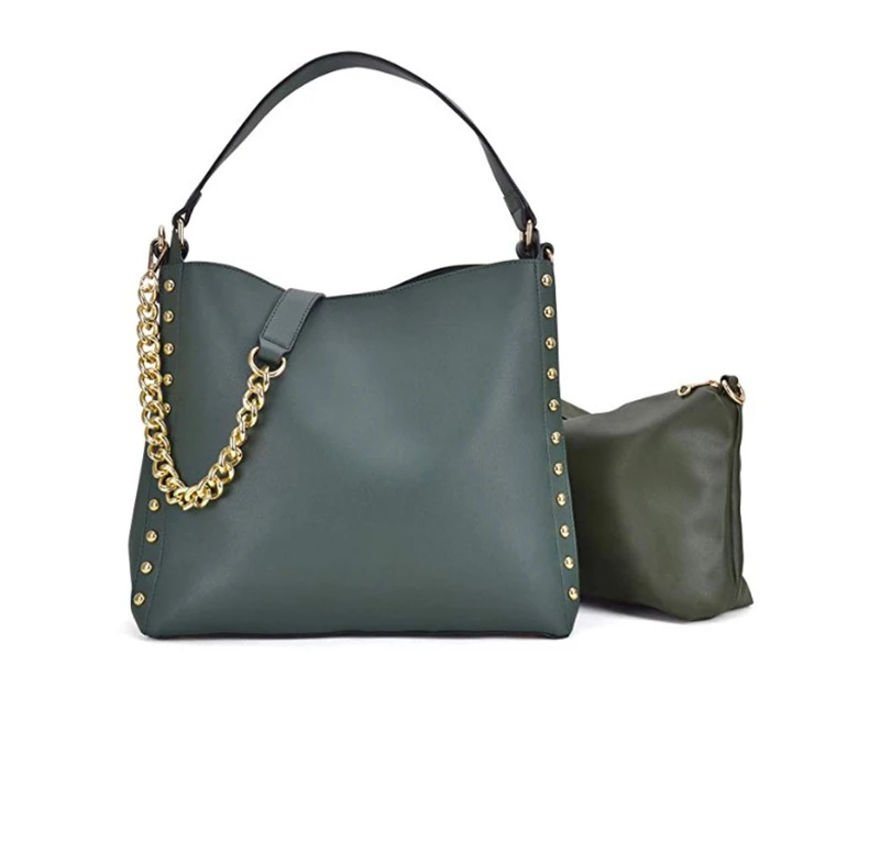 2 Pcs Women Studded Hobo Handbags Soft Vegan Leather Purses Roomy Tote Bags with Satchels