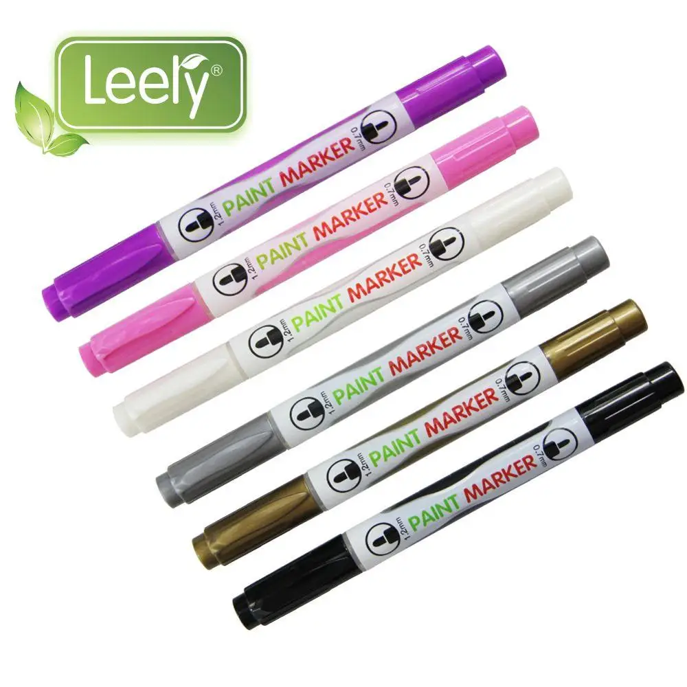 0045W Customized Plastic Barrel Multi-Colors Thick Two Head Acrylic Paint Marker Pens for Metal, Glass, Fabric