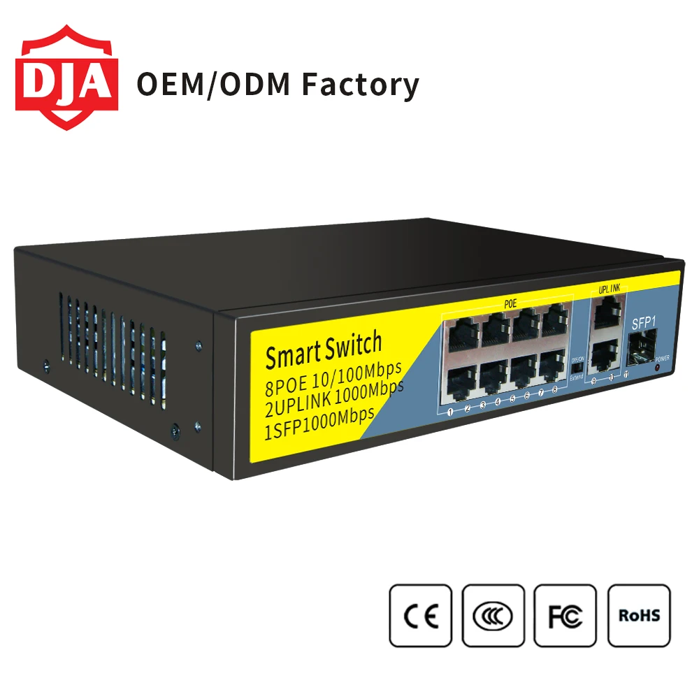 Hot selling ethernet PoE switch gigabit 10/100/1000Mpbs 48V IEEE 802.3af/at Power over CCTV system poe switch 8 port Unmanaged p