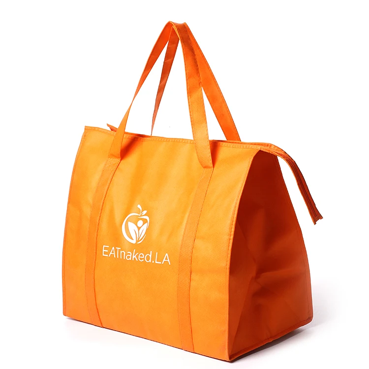wholesale promotional custom printed disposable non woven tote lunch thermal insulated food deliver cooler bag