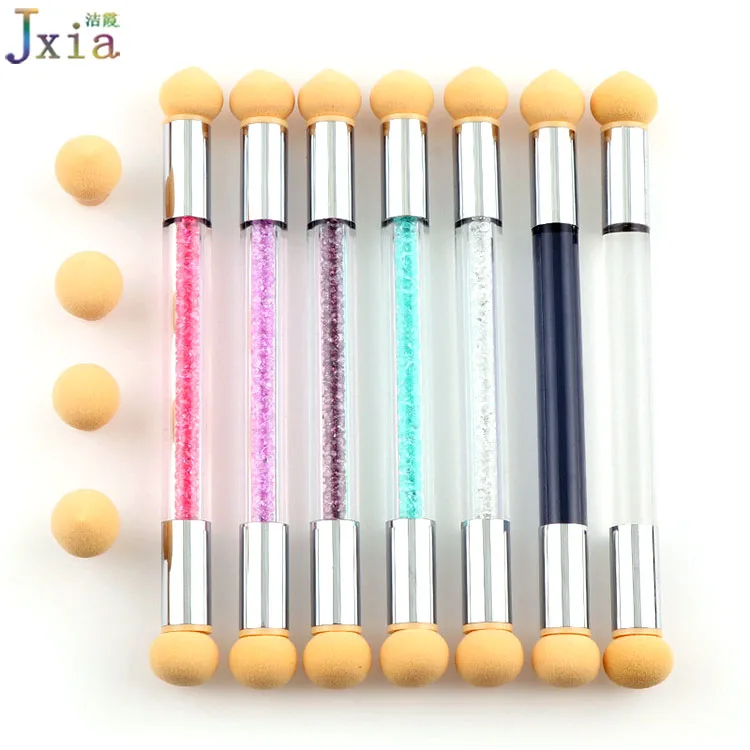 Заводские поставки Jiexia, акриловая пластиковая ручка «сделай сам», пудра с блестками, эффект Омбре, губка для ногтей, инструмент