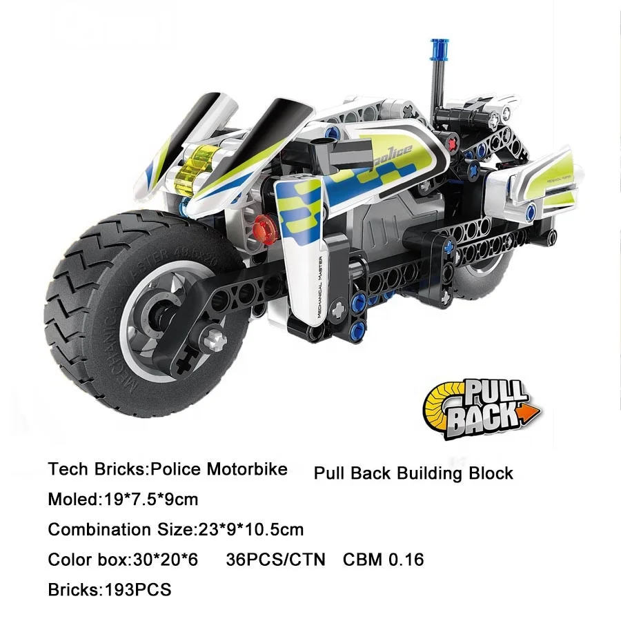 Tech Bricks Pull Back  Car  Police Motorbike building blocks