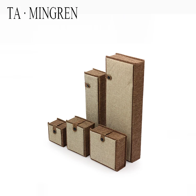 
Hot Sales Custom logo Decorative Linen Wooden Jewelry Ring Box 
