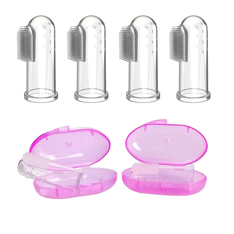 
BPA-free food grade silicone baby finger toothbrush with portable PP box 