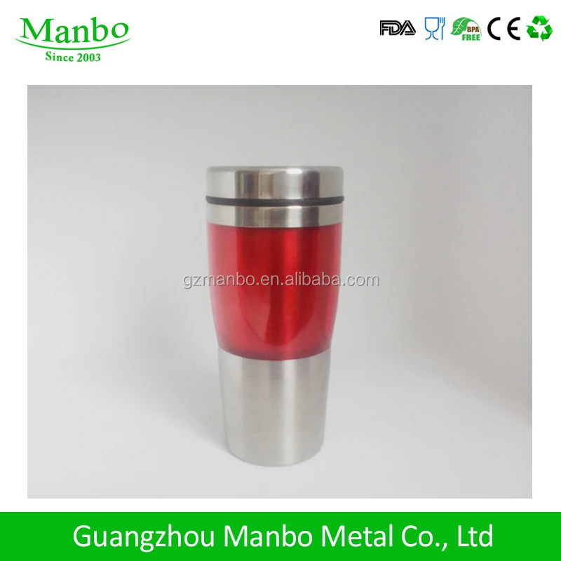 Double Wall Inside Stainless Steel Outside Plastic Auto Coffee Travel Mug With Handle