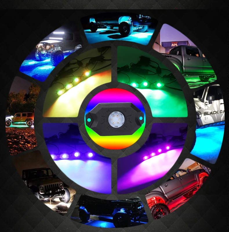 4 8 12 Pods LED rgb Rock Lights LED Neon Underglow Light for Car Truck ATV UTV SUV Offroad Boat Underbody Glow Trail Lamp