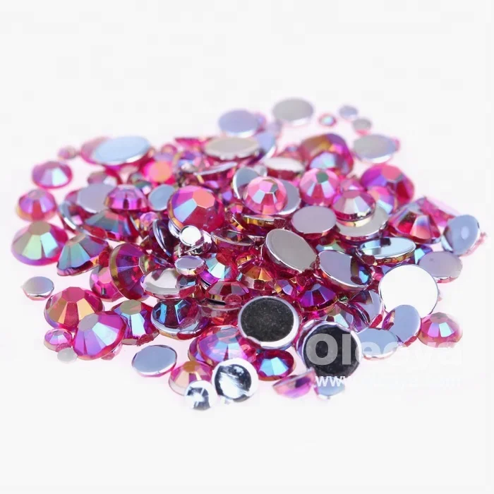 Oleeya factory wholesale round shape AB colors 1.5mm-10mm non hot fix acrylic rhinestone for nail art