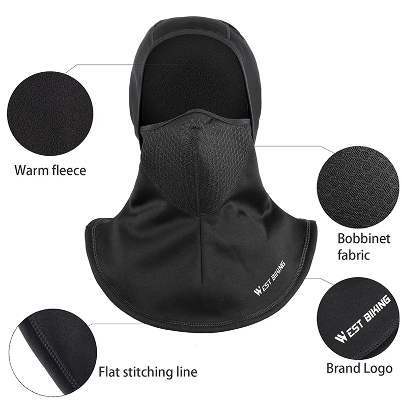 WEST BIKING Bicycle Breathable Full Cycling Face Mask For Bike Bicycle Hat Winter Scarf Sport Bike Riding Black Face Shield Mask