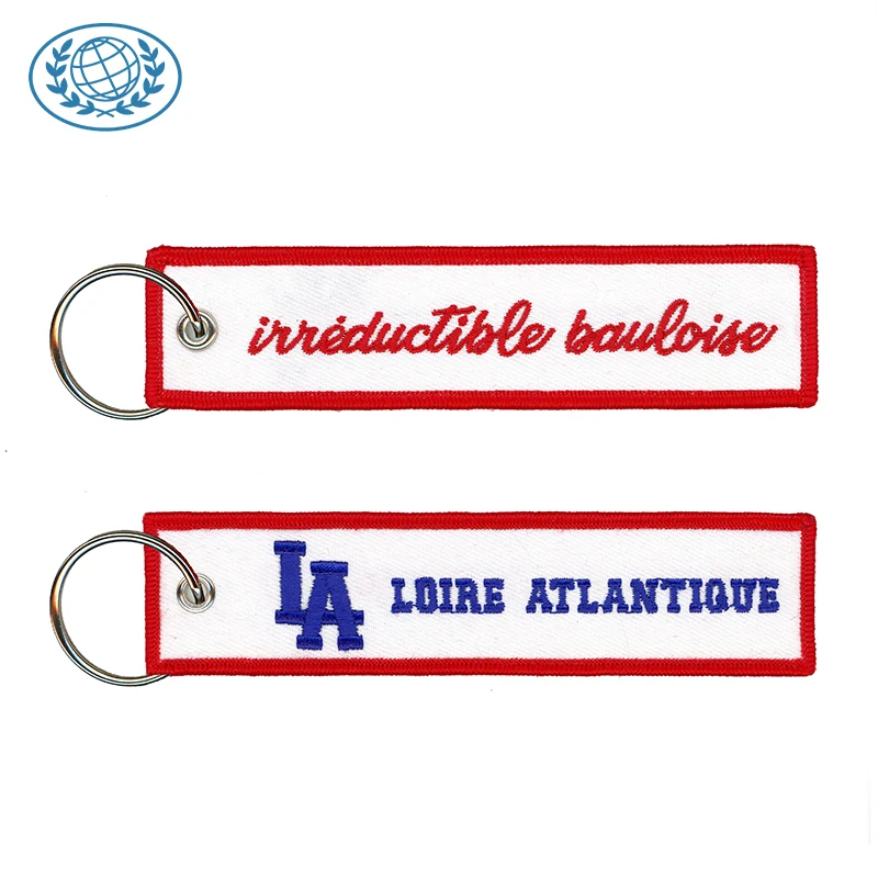 Custom Embroidered Keychain Keyring Airplane Air Safty Tag Custom Brand Name Fabric Machine Logo Embroidered Key Chain OEM ODM