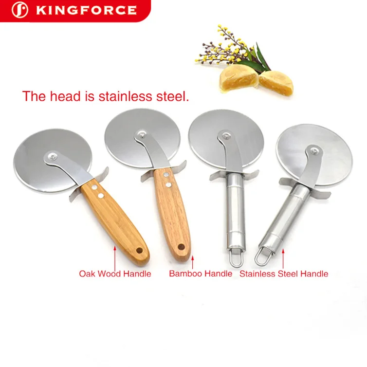 High quality 430 Stainless steel pizza cutter wheel wth Oak wooden handle/Pizza knife