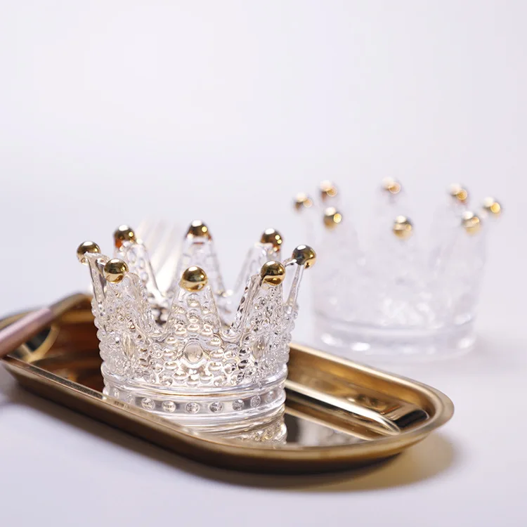 Factory wholesale creative small crystal glass ashtray Mini personality European wedding crown candle holder decoration