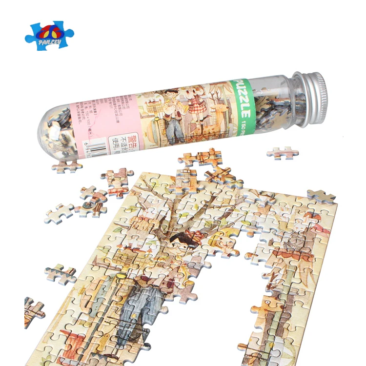 
Hot selling Paper Intelligence custom designs mini children 150pcs jigsaw puzzle in tube for promotional gifts 