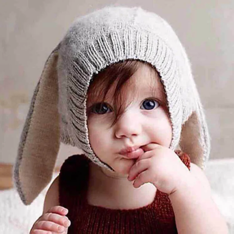 Cute knitted baby hats with long bunny ears