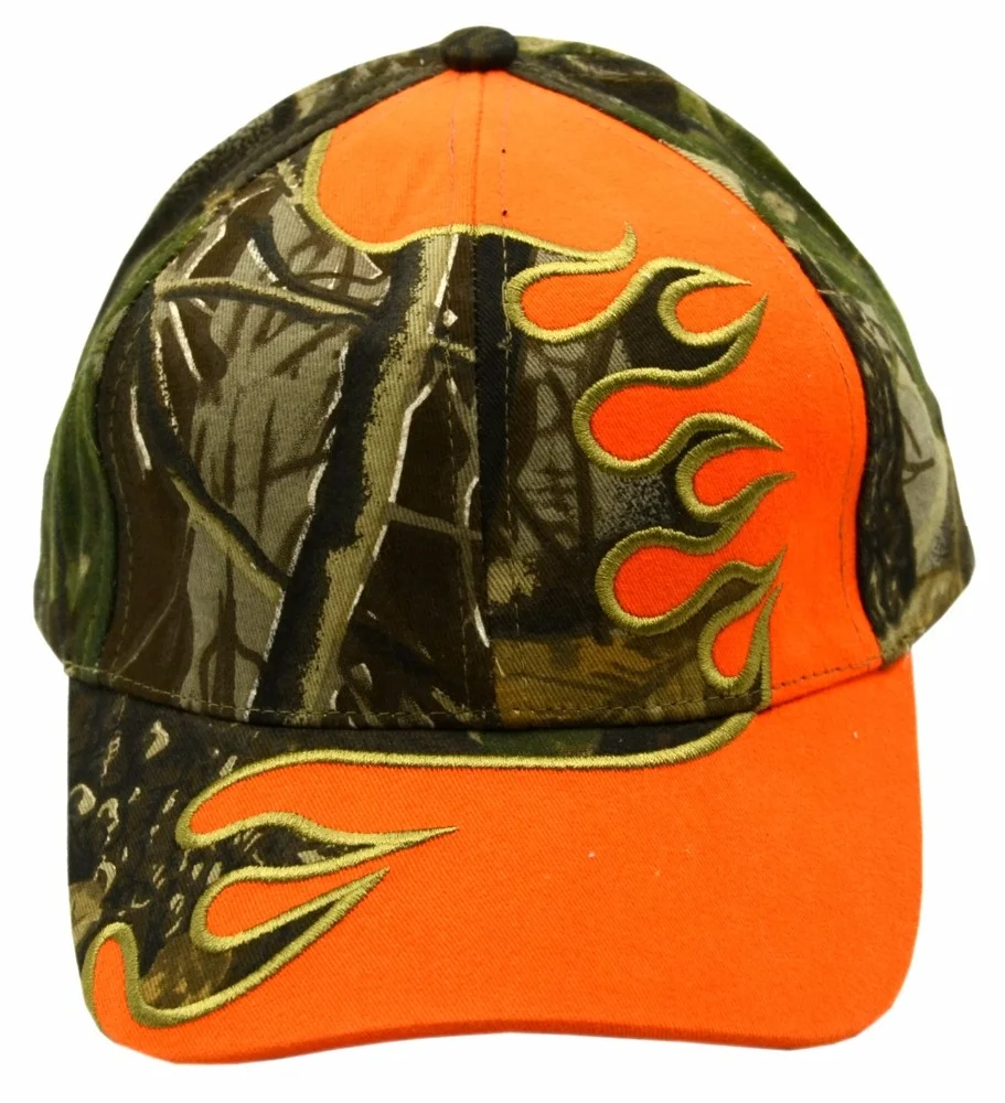 Cotton real tree leaf camo flame embroidery hunting outdoor sport hat baseball cap