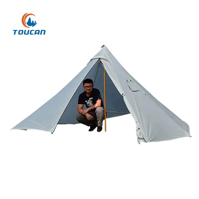 
2-3 People Hiking Outdoor Windproof Ultralight Pyramid Cone Wood Stove Warm Tent 