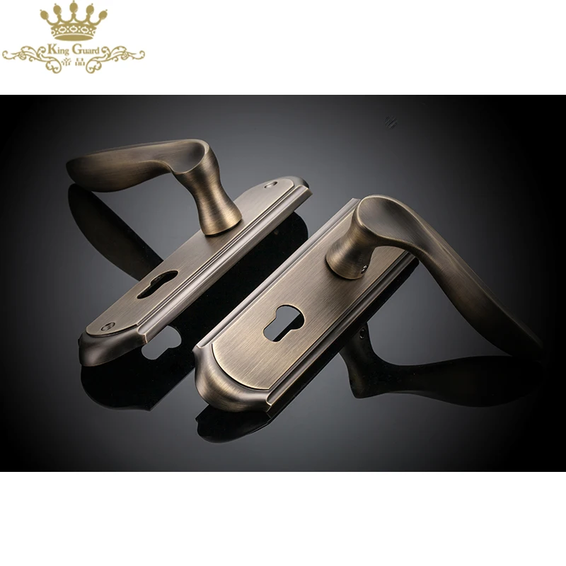 Security wooden door handle with plate lock set cheap lock set door lever handle sets bronze curved handle for mute