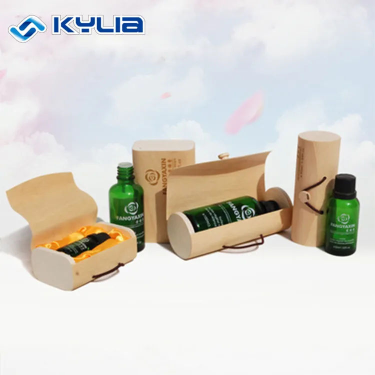 Custom Round Bamboo Carved Wooden Essential Oil bottle Cosmetics Packaging Gift Box