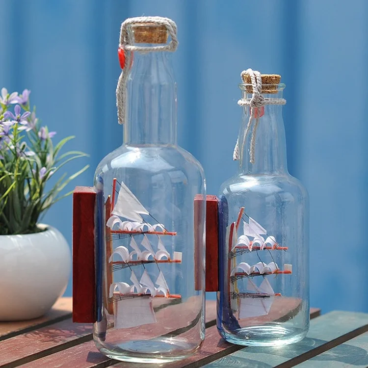 Creative Gifts For Customers Glass Pirate Ship Sailing Boat Wishing Bottle