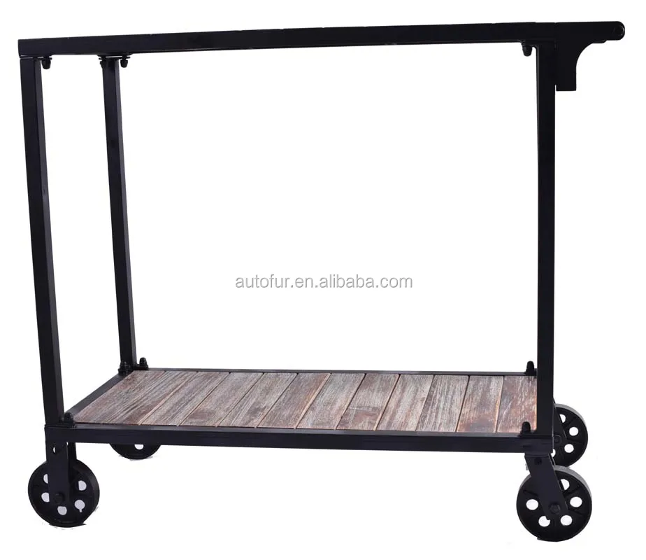 Antique Industrial Rack Cart Wood Cast Iron Wheels Rack Trolley