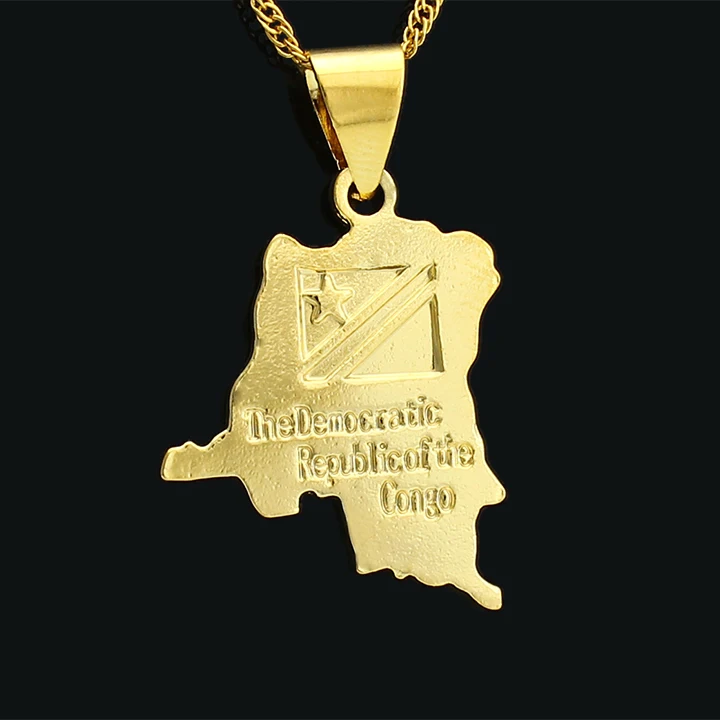 JH Unique 18K Gold Plated Africa The Republic of Congo Map Pendant Jewelry Pendant