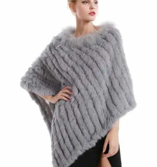 Manufacturer Custom Embroidered 2018 winter high quality fancy real rabbit fur women fur poncho