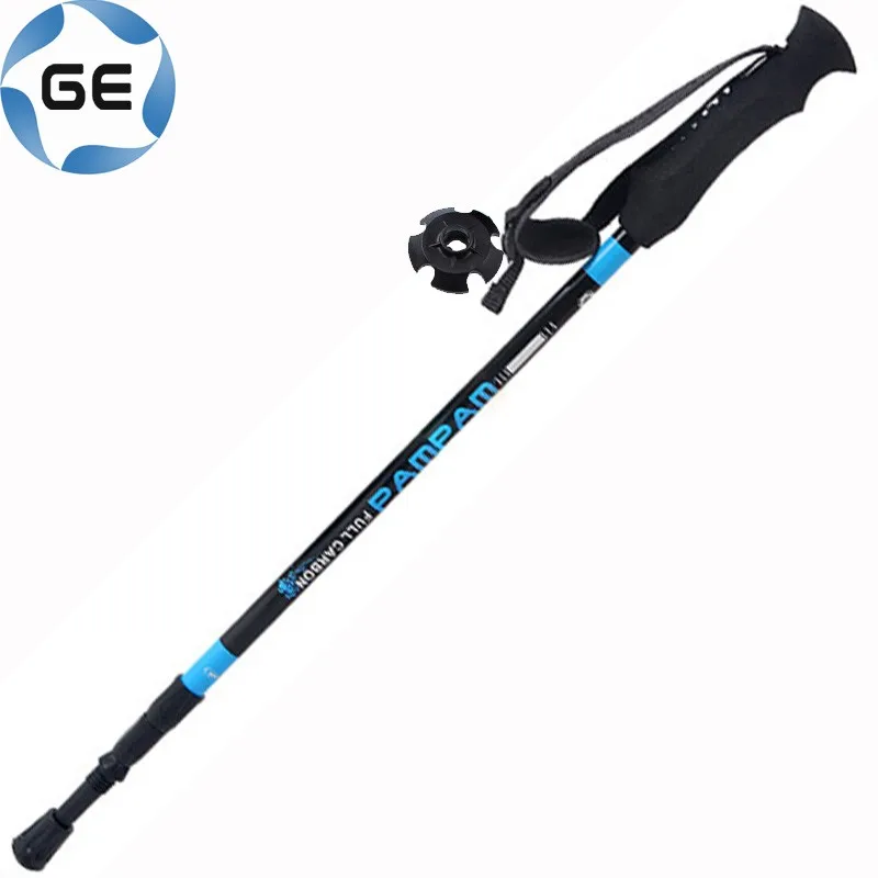 
Rubber Grip 3 Sections Telescopic Trekking Pole Outdoor Walking Alpenstock Carbon Fiber Climbing Hiking Stick 