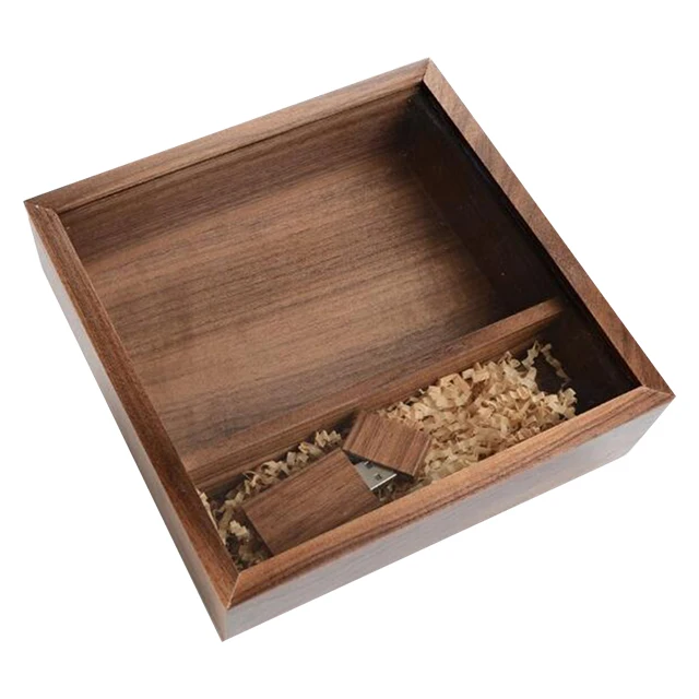 walnut clear lid wooden keepsake box for usb and photos