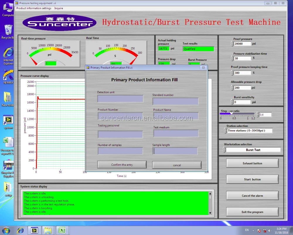 Suncenter 10bar-6000 bar pressure pipe/hose/tube burst test equipment