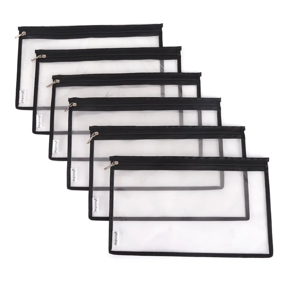 A4 Clear pvc zipper file bag a5 Clear pvc document bag with red zipper B5 pvc envelope bag with card pouch
