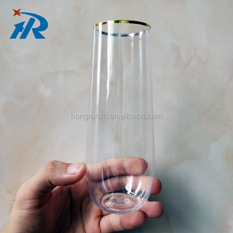 disposable stemless high quality gold rim plastic champagne flutes