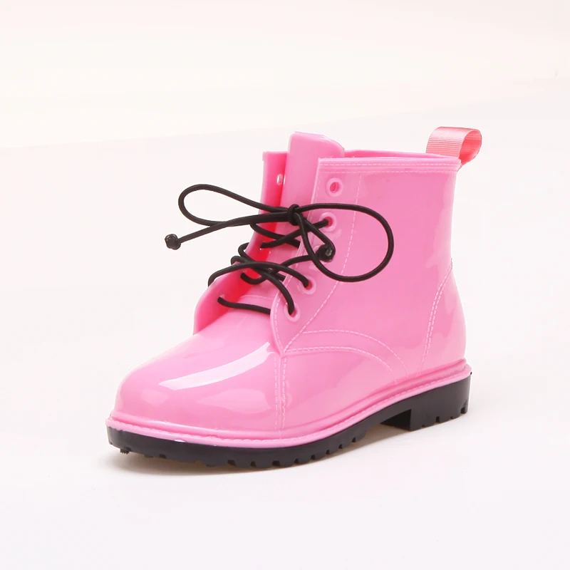 cool unique design waterproof lace up tie shoelaces children kids teenager ankle high rain boots wellies rain shoes