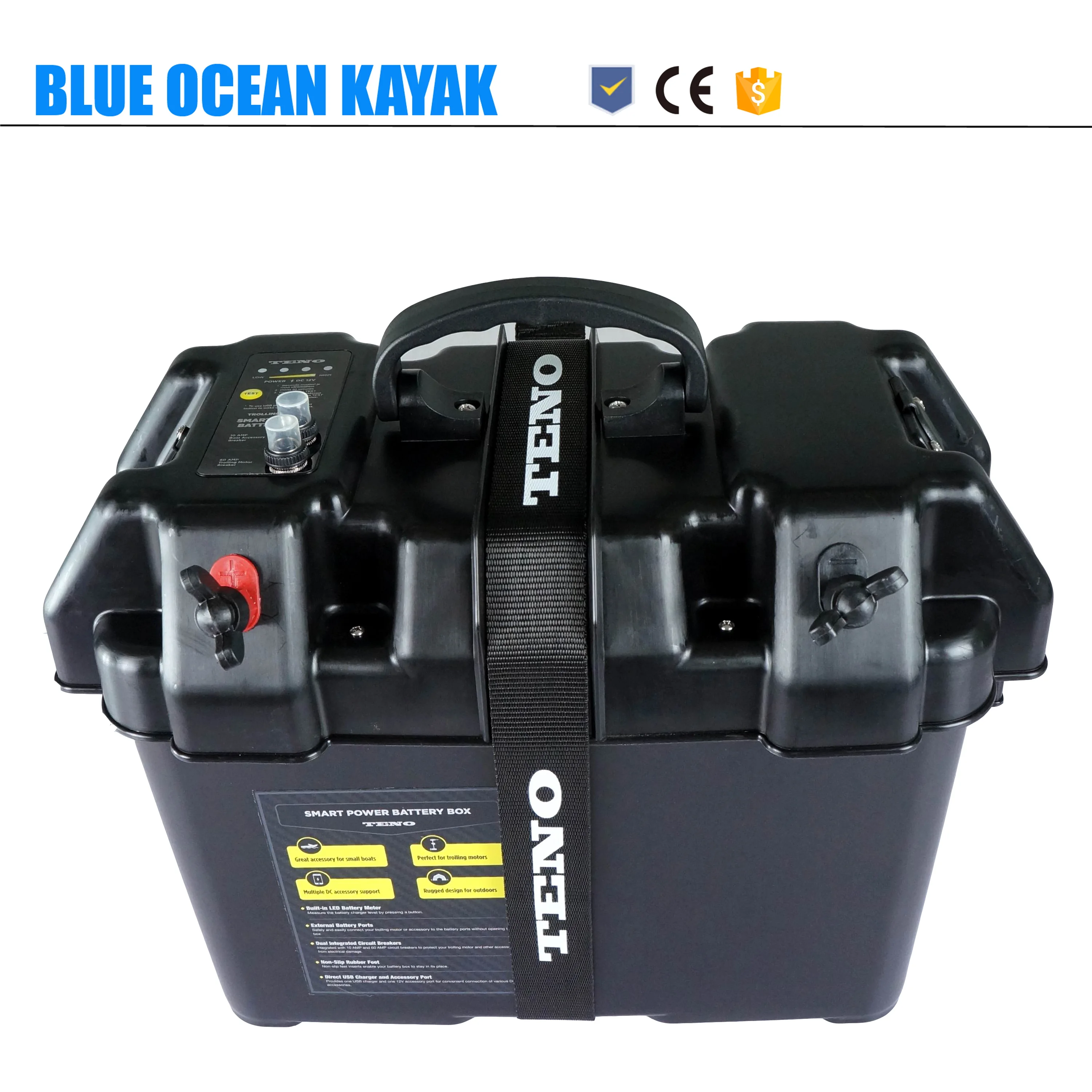 Plastic 12V Waterproof Battery Box with voltmeter USB power charger