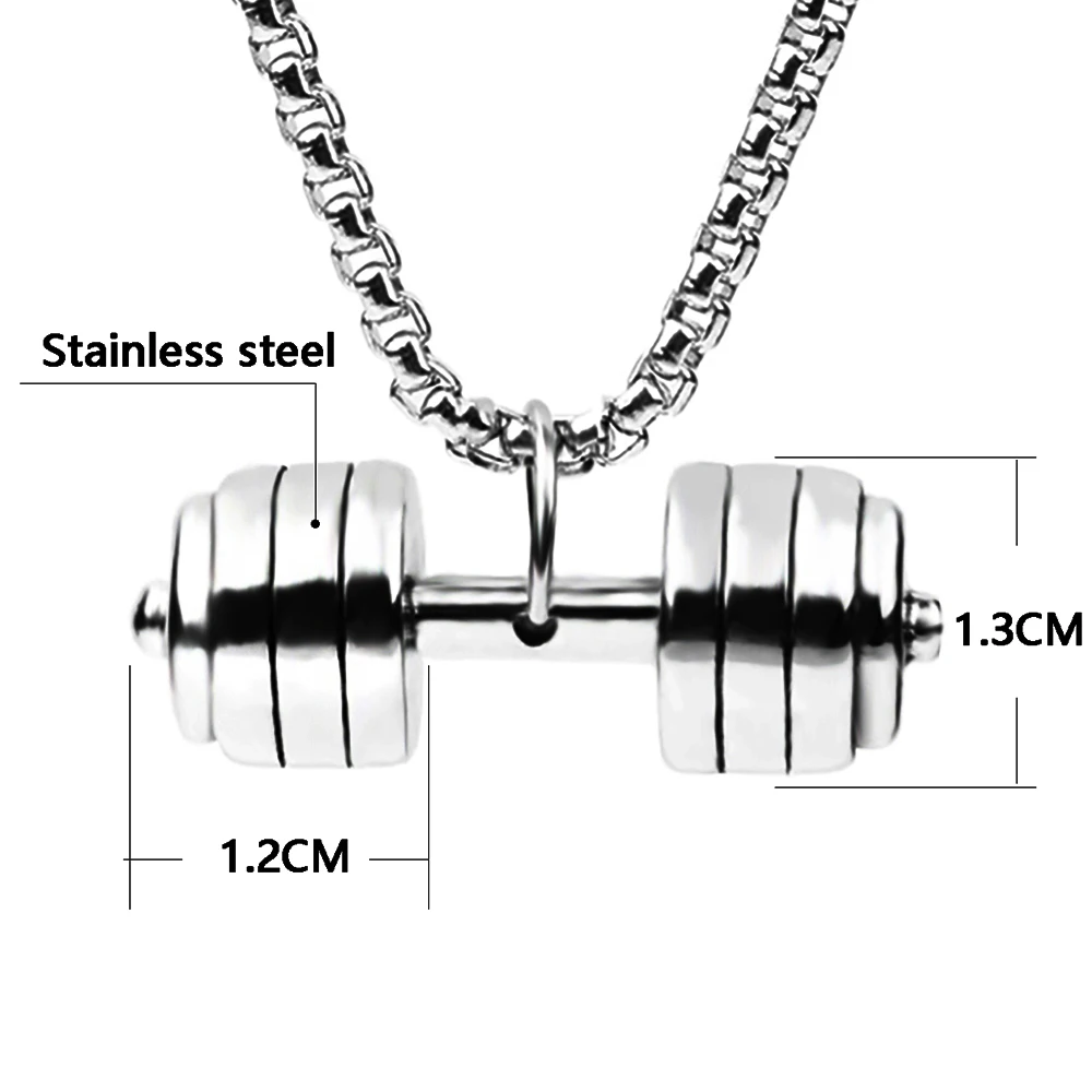 Trendy Rock Hip-Hop Jewelry Long Chain Barbell Stainless Steel Pendant Necklace for Men Women Unisex