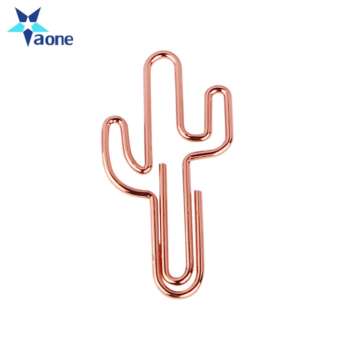 Wholesale Promotional Gifts Custom Gold Plated Cute Metal Cactus Paper Clips Bookmark Binder Clip Decoration