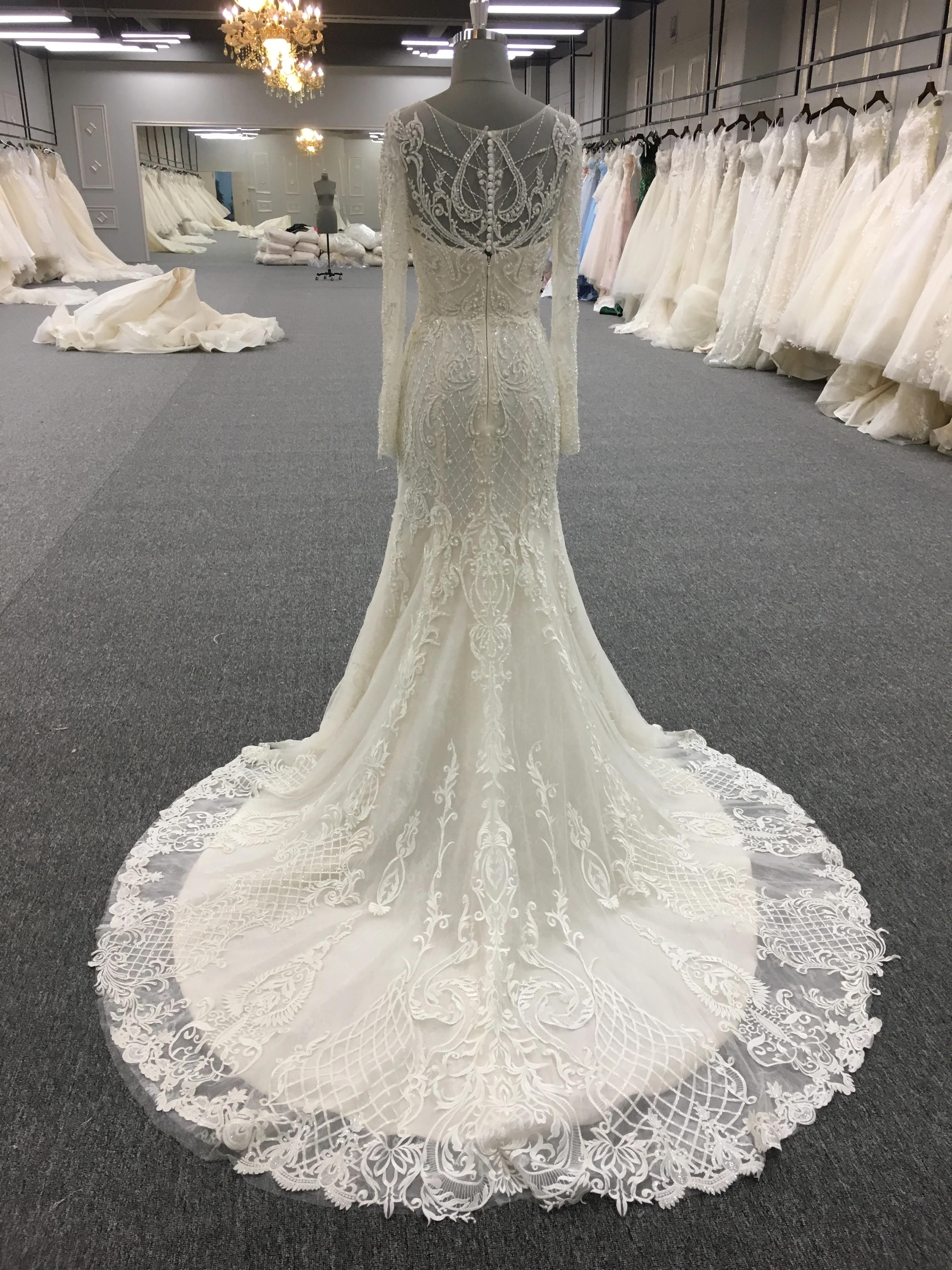 Arabic Wedding Gowns Long Sleeve Luxury Lace Mermaid Muslim Wedding Dress WT378