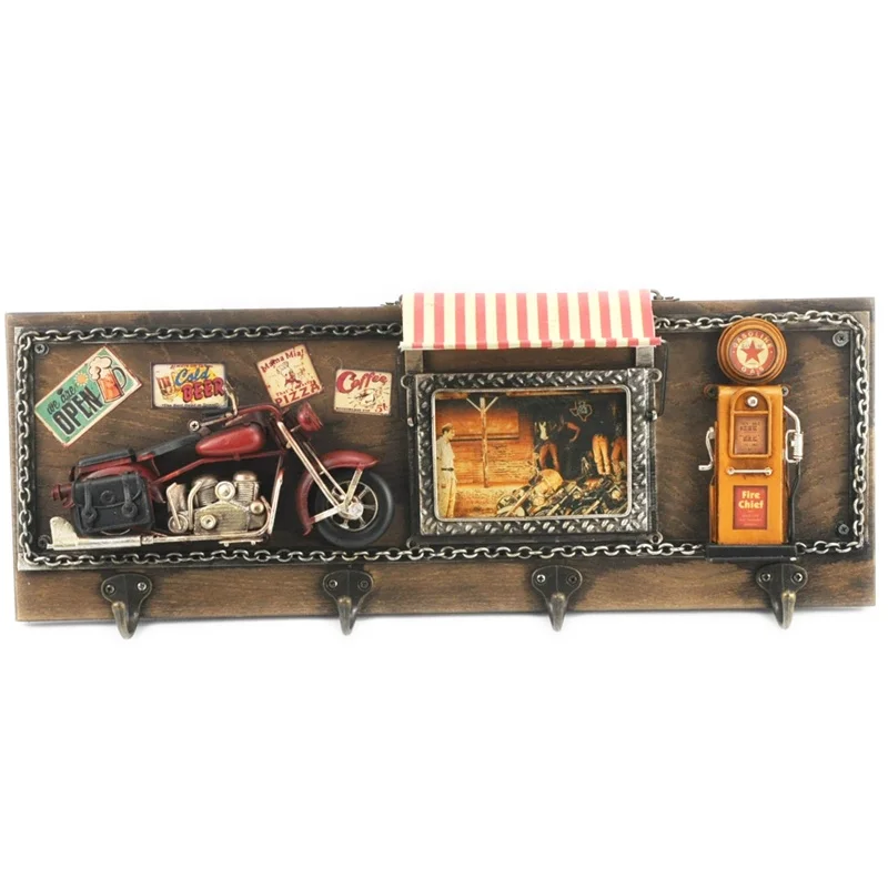 Creative Retro Metal Craft Vintage Metal Wall Photo Frame Hanging With Hook Motorcycle Model Gas Pump Cafe Home Wall Decoration
