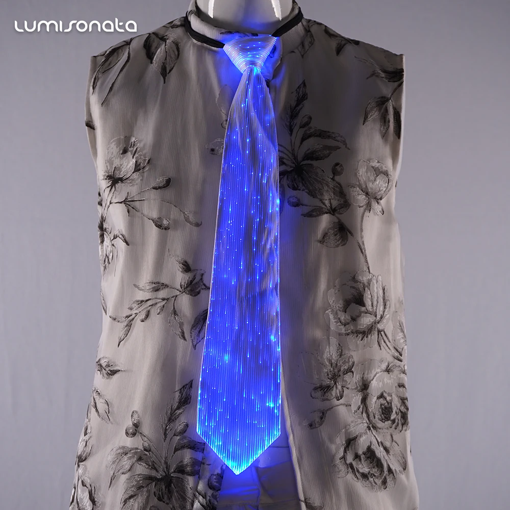 2021 New novelty colorful luminous fiber optic fabric neck tie with led lights