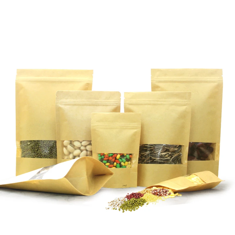 Professional Manufacturer Kraft Paper Pouch Bags With Clear Window/ Craft Paper Bag For Tea Packaging