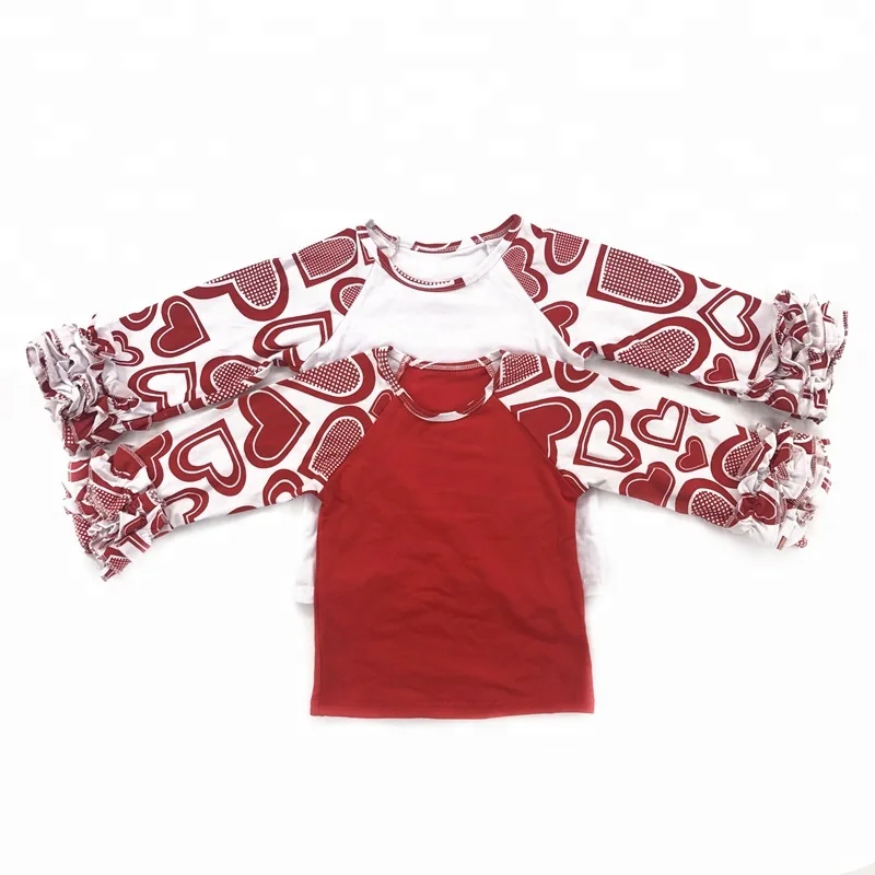 Solid Cotton Raglan Shirts Wholesale Girls Fall Icing Ruffle Raglan Shirt Girls