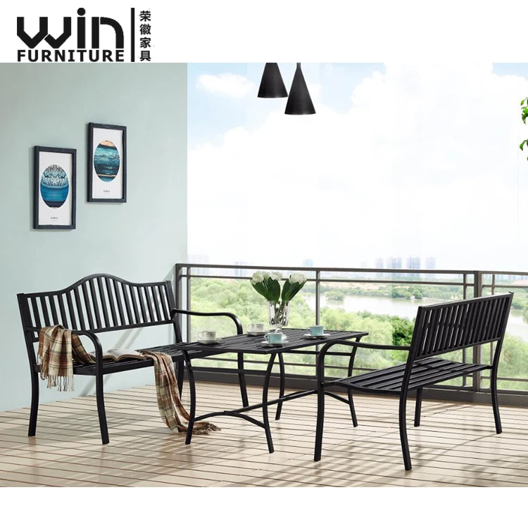 
Low Price Outdoor Steel Resting Bench Cast Iron Courtyard Chair with coffee table 