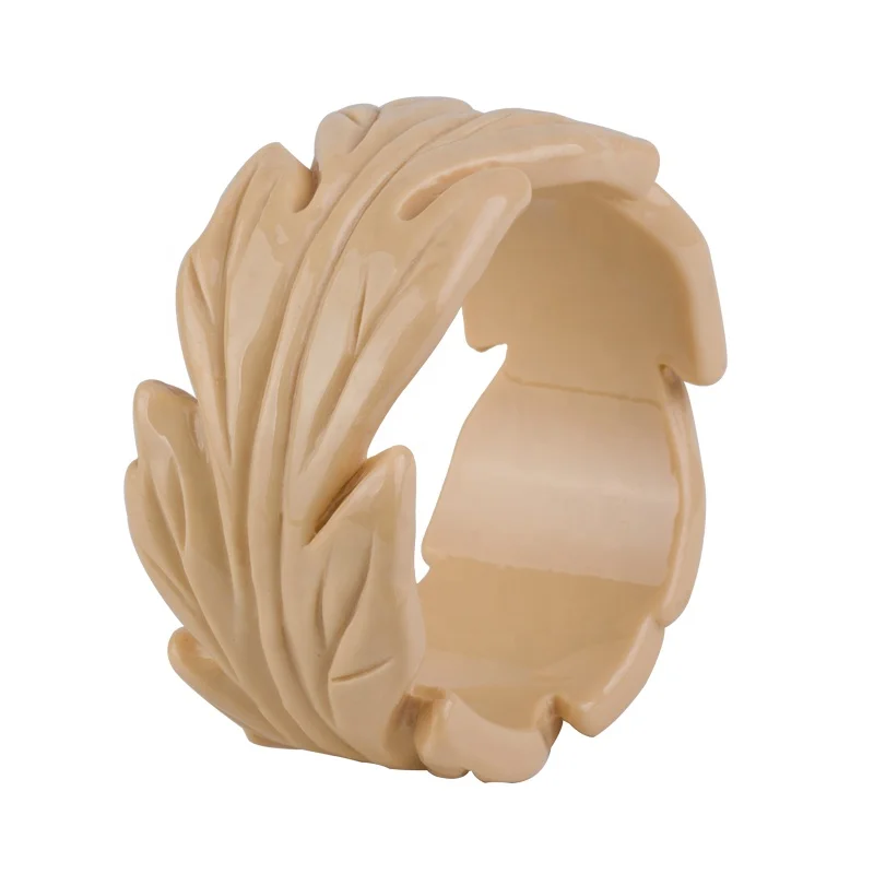 Chinese Art Design Wholesale Price Soild Colour Carved Leaf Shape Big Size Acrylic Resin Bangle