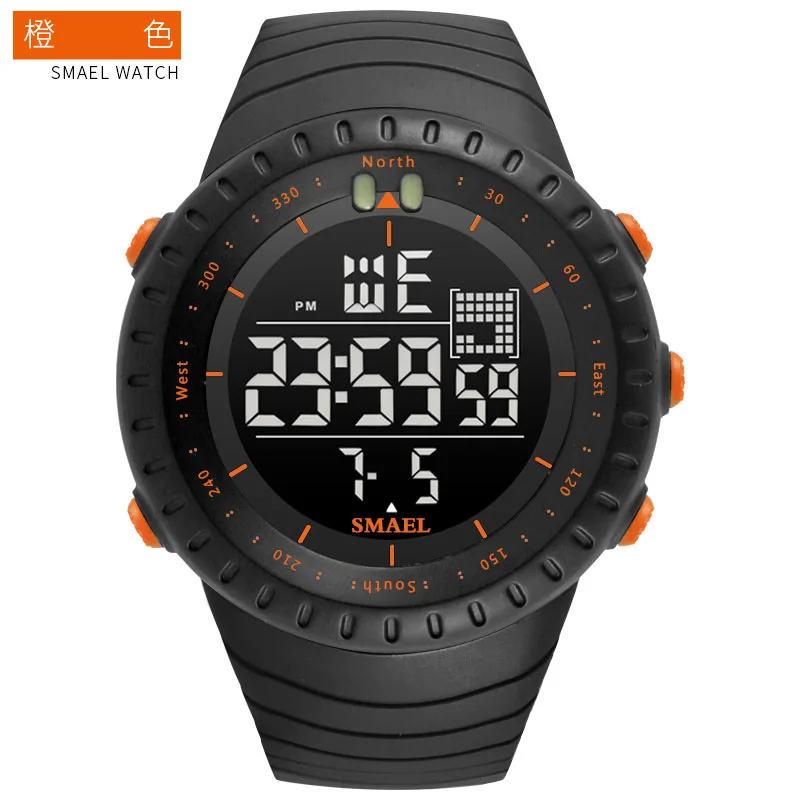 Men Watches Big Dial Digital Watch Man Water Resistant 5bar Led Date SMAEL 1237 Sport Wrist Stopwatch