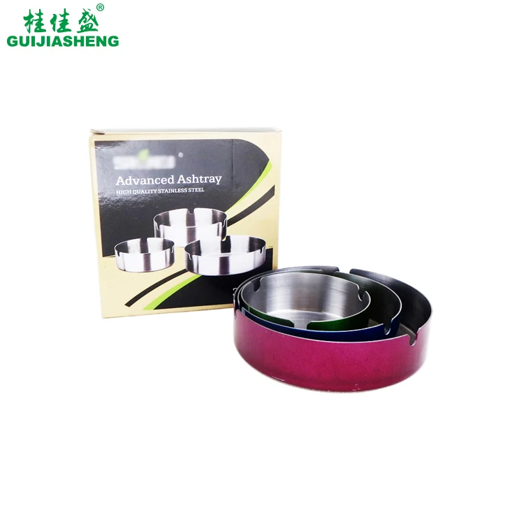 
Stainless steel 3pcs portable outdoor round ashtrays gift sets for home/hotel 