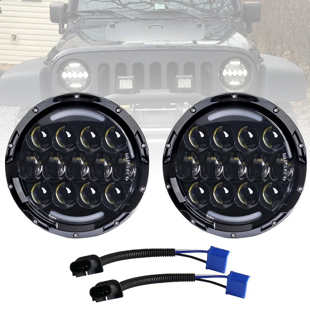 Guangzhou supplier 7 inch round led headlight for toyota for Jeep car led headlight turn signals warning day time running light