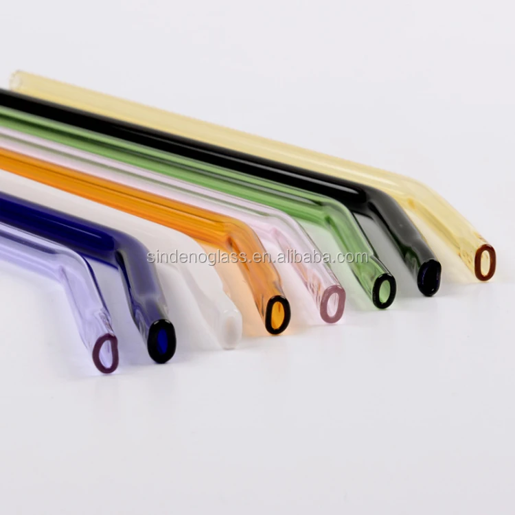 Flat End  Glass Straight Bent Clear Colorful Reusable Glass Drinking Straw With Brush